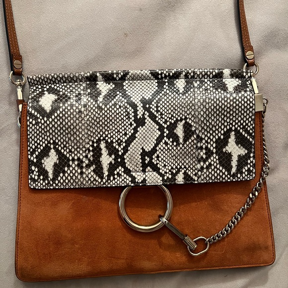 Chloe Python Suede Medium Faye Shoulder Bag - Picture 11 of 15